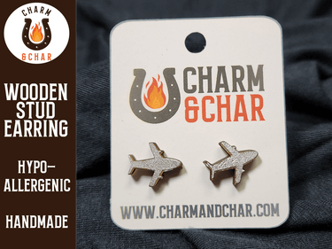 Airplane Wood Stud Earrings - Aviation Enthusiast Fashion Earring - Stud Earring - Charm and Char